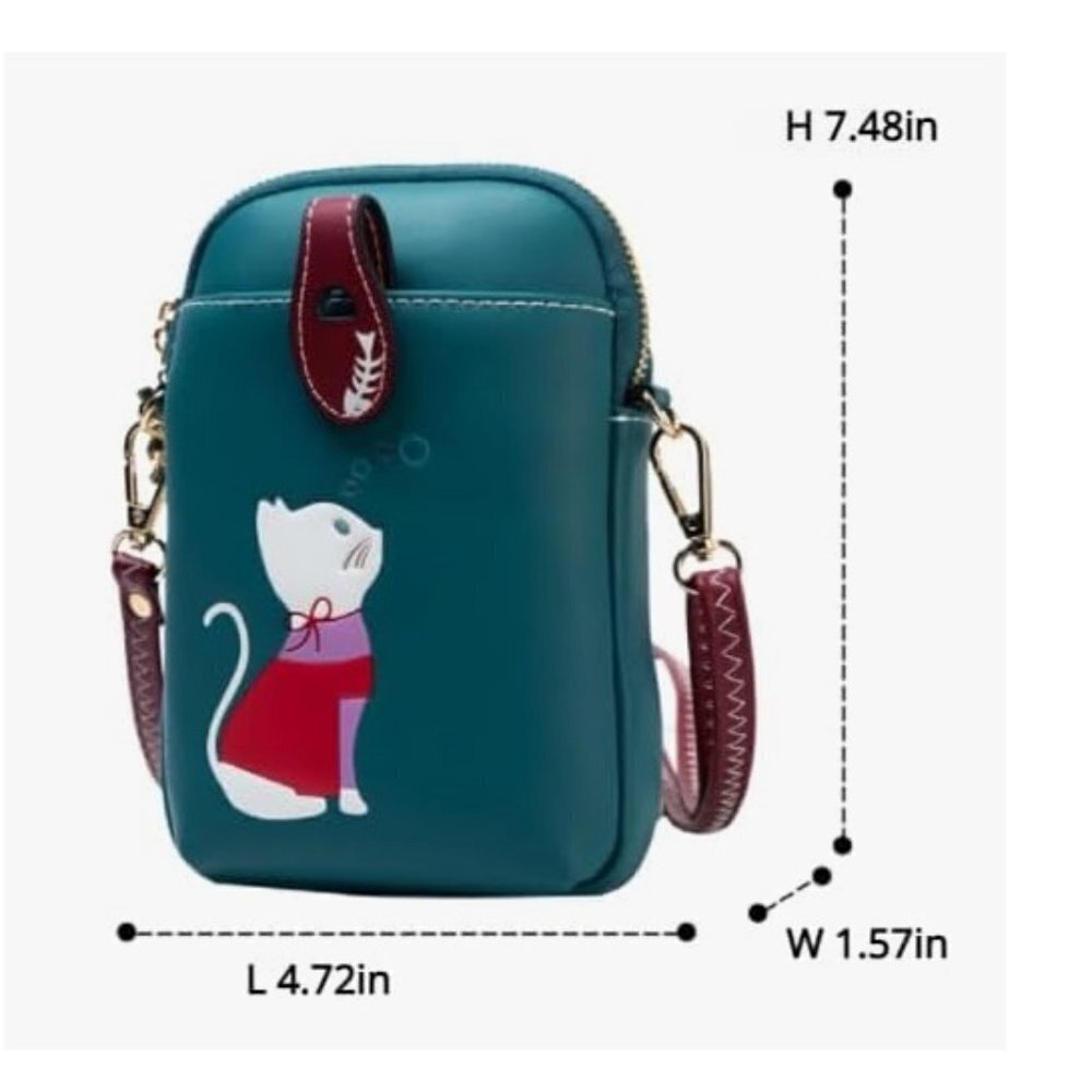 Crossbody Cell Phone Purse - Cute Cat Handbag w/ Adjustable Strap - Picture 3 of 9